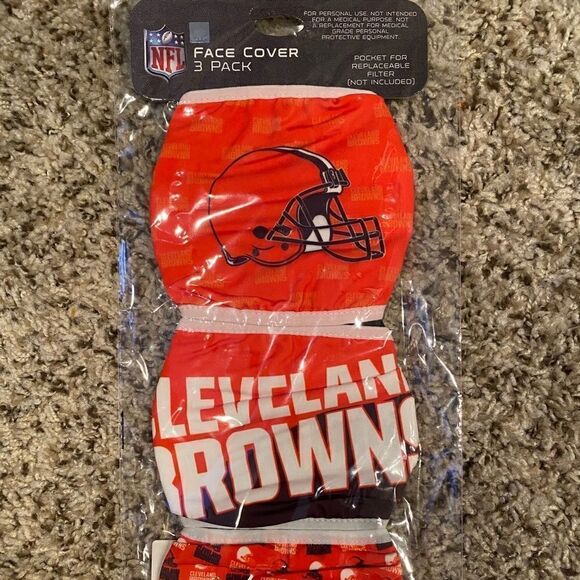 NFL Cleveland Browns Reusable Face Masks 3 Pack - Picture 1 of 3